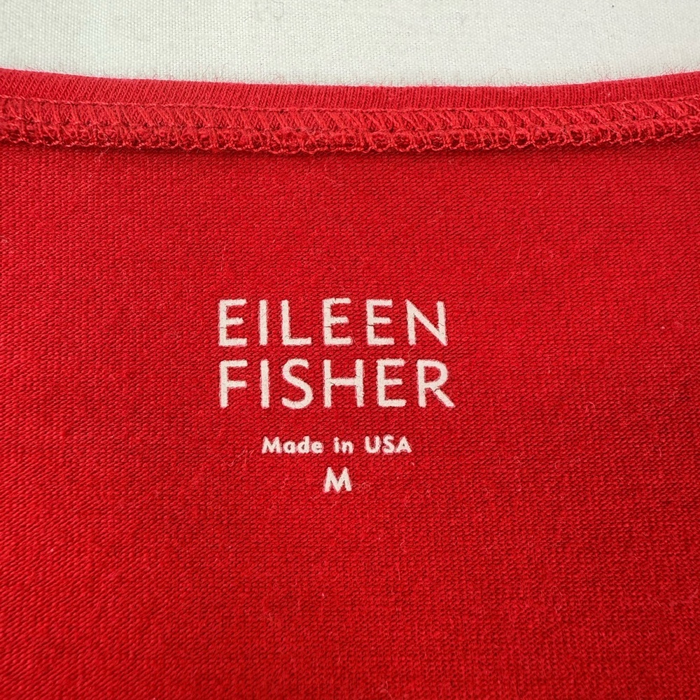 Eileen Fisher Vibrant Red Tunic Dress Organic Cotton Scoop Neck Size Medium - Picture 5 of 9